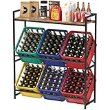 Lifewit Getränkekistenregal mit Ablage, 32D x 104W x 117.3H cm Regale für Getränkekisten für 6 Kisten, Freistehend Kistenständer Getränkeregal Wasserkistenregal Bierkistenregal Kistenregal, Schwarz