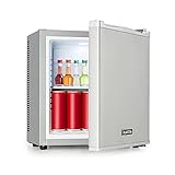 Klarstein Secret Cool Mini-Kühlschrank - Mini-Bar, EEK A+, 13 Liter, 45 cm Höhe, 0 dB, Lautlos, Geräuchlos, Kühlbereich: 5-8 °C, freistehend, Getränkekühlschrank, Minibar, silber