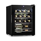 Klarstein Shiraz - Weinkühlschrank 5-18 °C, 42 dB, Soft-Touch-Bedienfeld, Weinschrank mit LED-Beleuchtung, wine fridge freistehend, 3 Regaleinschübe, 42 Liter, für 16 Flaschen Wein, schwarz