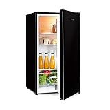 Klarstein Hudson Kühlschrank, 88 L Fassungsvermögen, 3 Glasböden / 2 flexibel, Crisper-Fach für Gemüse, LED-Innenlicht, 3 Türfächer mit Flaschenfach bis 2 L, Schwarz