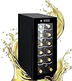 Weinkühlschrank 33 Liter 12 Flaschen LED Beleuchtung Weinkühler Mini Kühlschrank Minibar mit Glastür Weinklimakühlschrank