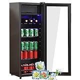 Merax Kühlschrank 128L, Freistehend Getränkekühler mit 120L-Kühlschrank + 8L-Gefrierschrank, mit LED-Innenbeleuchtung und Verstellbare Einlegeböden, Superleise für Restaurant, Bar, Getränke und Bier